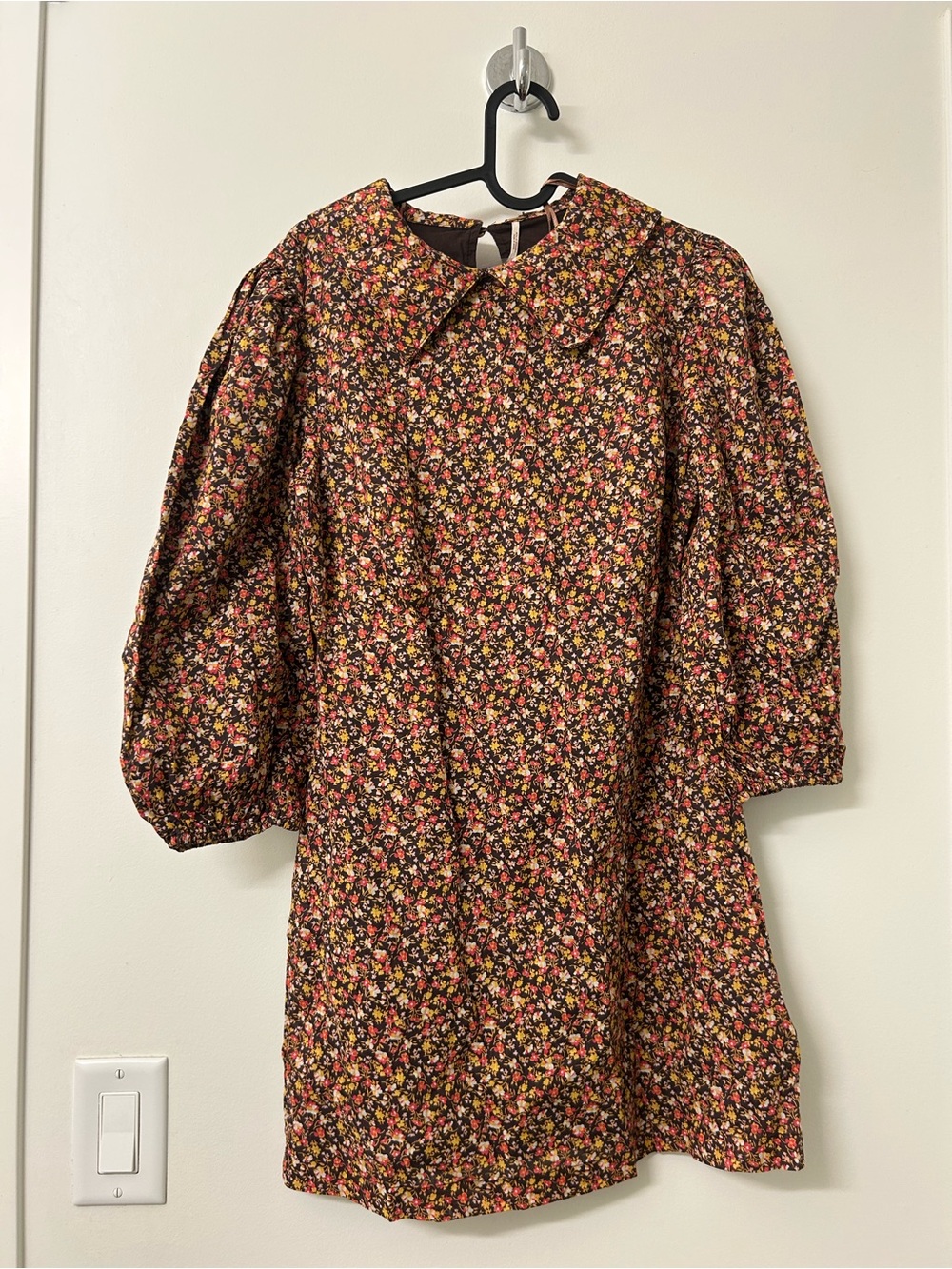 NWT Free People Floral Peter Pan Collar Puff Sleeve Mini Dress Size 6
